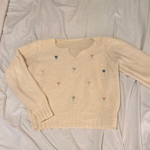 Cream Sweater with Embroidered Accents